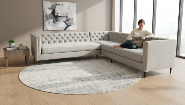 Eckcouch Grau Grouss Textilstoff Chesterfield Canapé Kreativ Miwwelen Nei Wunnzëmmer