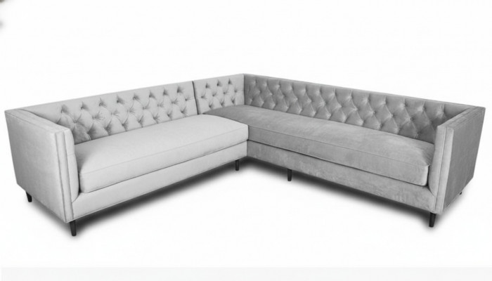 Eckcouch Grau Grouss Textilstoff Chesterfield Canapé Kreativ Miwwelen Nei Wunnzëmmer