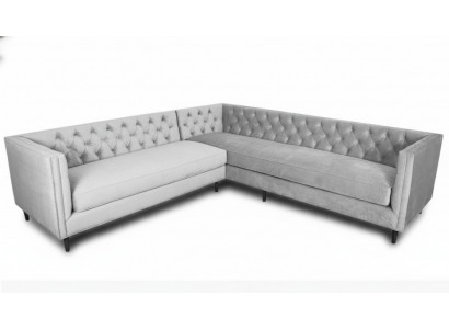 Eckcouch Grau Grouss Textilstoff Chesterfield Canapé Kreativ Miwwelen Nei Wunnzëmmer