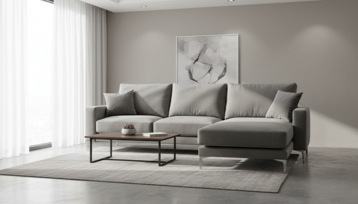 Wunnzëmmer Eckcouch Grau XXL Grouss Kreativ Miwwel Textill Stoff Chesterfield Sofas