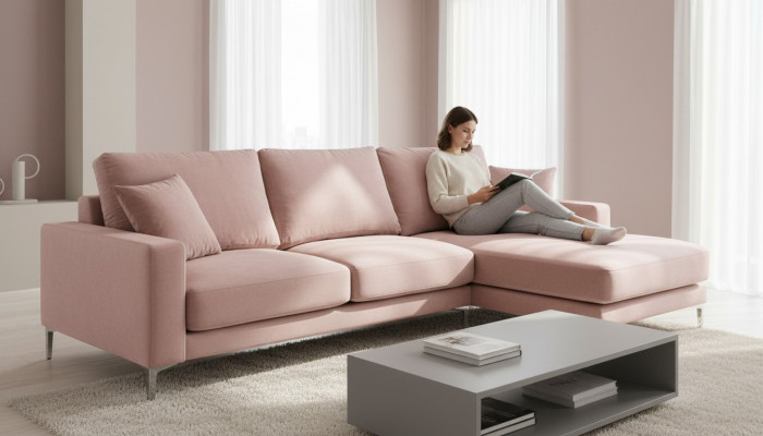 Rosa Ecksofa Stoff Wunnzëmmer Design Couchen Polstersofa eckegt Garnitur Neit