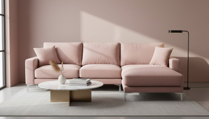 Rosa Ecksofa Stoff Wunnzëmmer Design Couchen Polstersofa eckegt Garnitur Neit