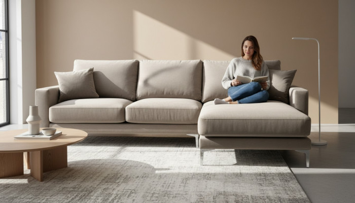 Beige Eckcouch Stoff Wunnzëmmer Design Couches Polstersofa Sofas Eckgarnitur Nei