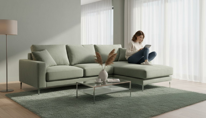 Salbeigroen Gréng Ecksofa Stoff Wunnzëmmer Design Couchen Polster Sofa Sofen Nei