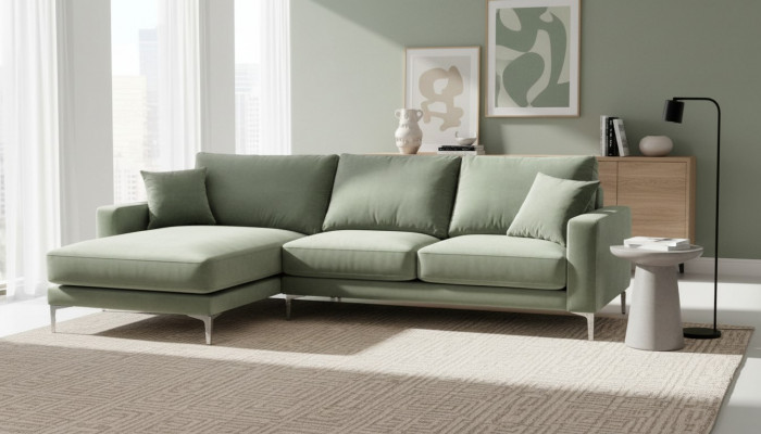Salbeigréng Ecksofa Stoff Design Couchen Polstersofa Sofaen Nei Gréng Wunnzëmmer