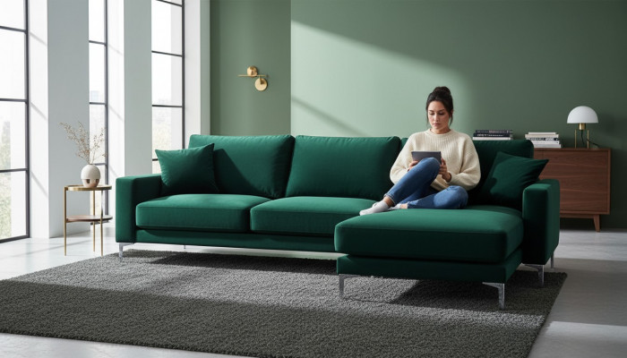 Loft Sofa Luxus Eckcouch Miwwelen Eckgarnitur Samt Couchen Wunnzëmmer Sofae gréng