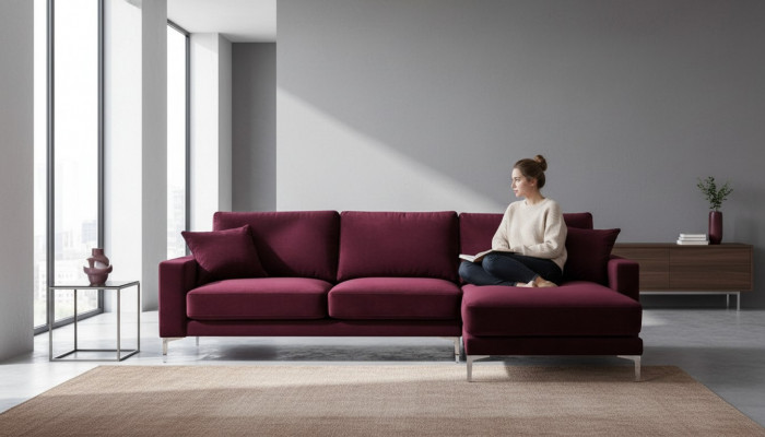Bordeaux rout Design Couchen Këssen Sofa Sofas bordaux Ecksofa Stoff Wunnzëmmer