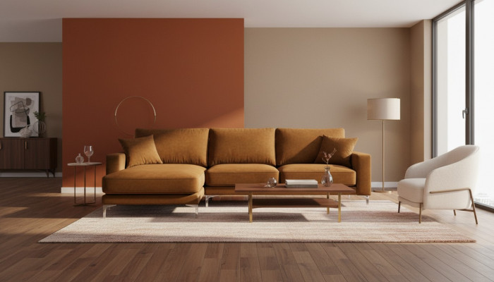 Orange Ecksofa Stoff Wunnzëmmer Design Couchen Polstersofa Sofae Orange Samt