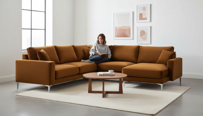 Stoff Wunnzëmmer Design Canapéen Polstersofa Orange Ecksofa Sofae Italiensch