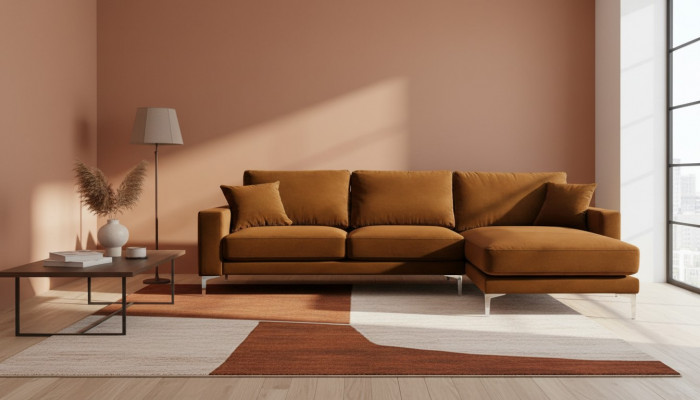 Stoff Wunnzëmmer Design Canapéen Polstersofa Orange Ecksofa Sofae Italiensch