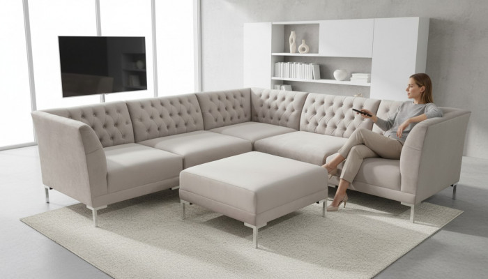 Eckcouch Chesterfield Hocker 2tlg. Set Textil Stoff Couchen Sofas Eckgarnitur Nei