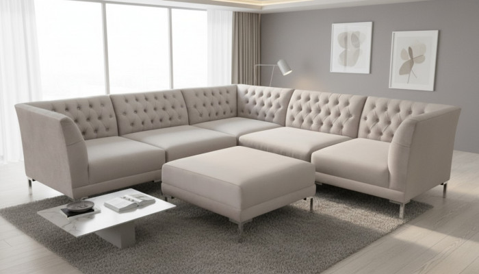 Eckcouch Chesterfield Hocker 2tlg. Set Textil Stoff Couchen Sofas Eckgarnitur Nei