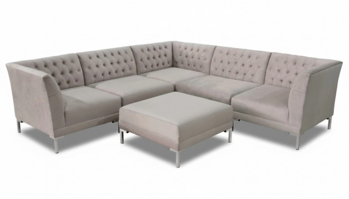 Eckcouch Chesterfield Hocker 2tlg. Set Textil Stoff Couchen Sofas Eckgarnitur Nei