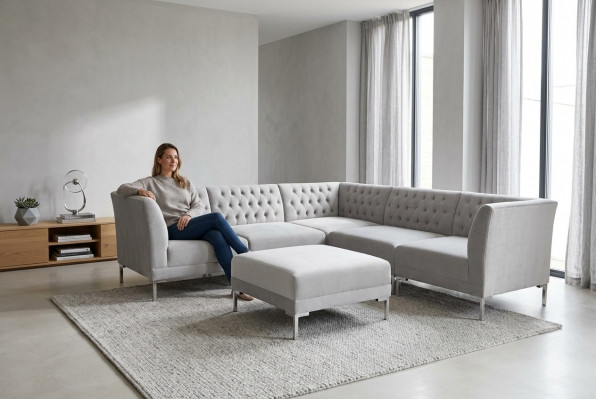 Ecksofa Hocker Gro Big Textil Stoff Chesterfield Canapéen Miwwelen Fouss-Hocker Canapéen