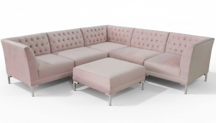 Rosa Ecksofa Hocker Chesterfield Sofas Miwwelen xxl Grouss Textilstoff Sofas 2-Stéck