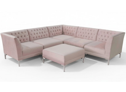 Rosa Ecksofa Hocker Chesterfield Sofas Miwwelen xxl Grouss Textilstoff Sofas 2-Stéck