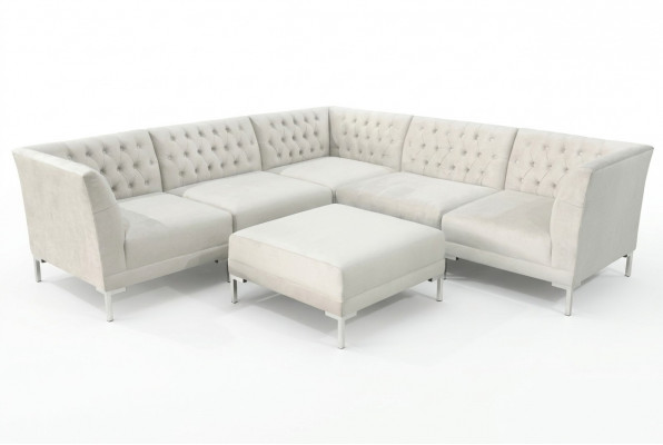 Eckcouch Hocker Crème Wäiss Grouss Textilstoff Chesterfield Sofas Luxus Miwwele 2tlg.