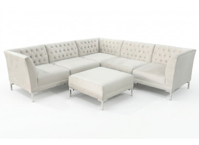 Eckcouch Hocker Crème Wäiss Grouss Textilstoff Chesterfield Sofas Luxus Miwwele 2tlg.