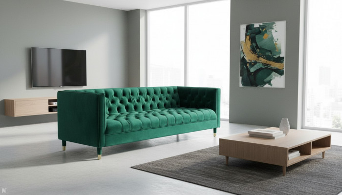 Gréng dräi-Sëtzer Stoff Chesterfield Design Canapéen Polster Sofas Wunnzëmmer 230cm