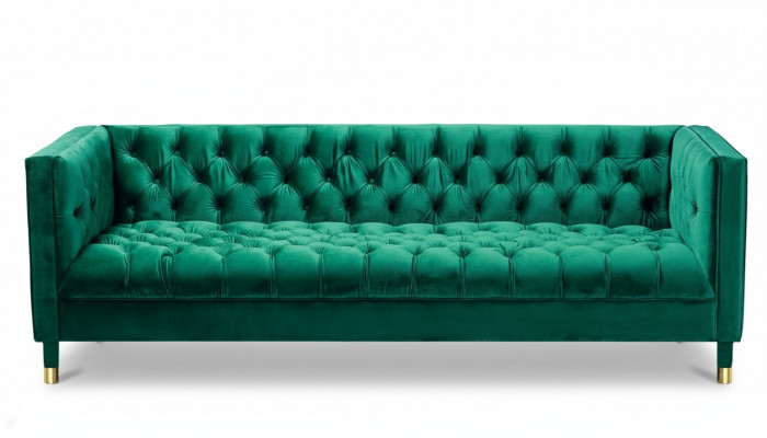 Gréng dräi-Sëtzer Stoff Chesterfield Design Canapéen Polster Sofas Wunnzëmmer 230cm