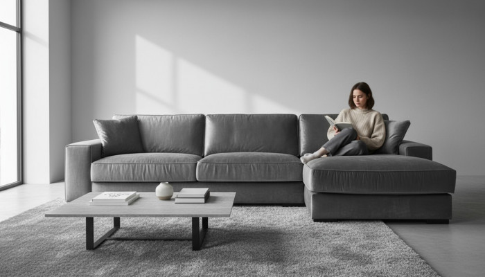 Grau Ecksofa Design Sofen Polster Sofas Italienesch Ariichtung Wunnzëmmer