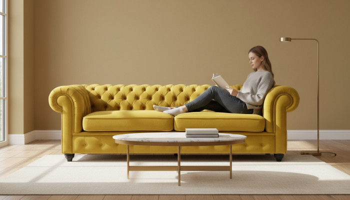 Gelbe Couch mit knöpfen Chesterfield Sofa Polster Sitz Couchen Sofas Luxus Neu