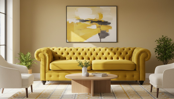 Gelbe Couch mit knöpfen Chesterfield Sofa Polster Sitz Couchen Sofas Luxus Neu