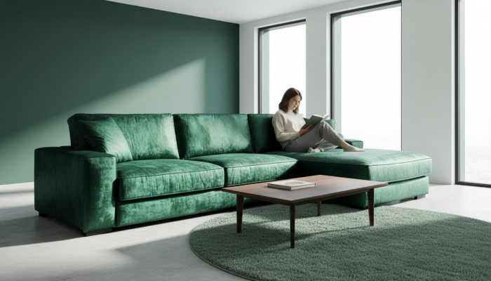 Gréng Wénkel-Canapé Stoff Wunnzëmmer Design Sofa Polster Canapéen Grouss Samt Nei