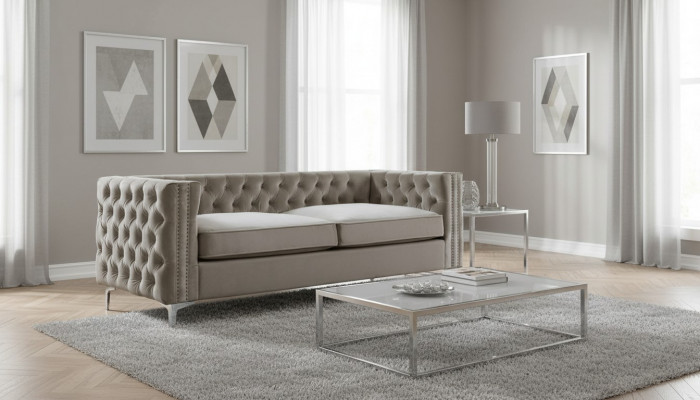 Chesterfield Dräisëtzer modern Miwwelen Textilstoff Samt Wunnzëmmer Luxus Couchen