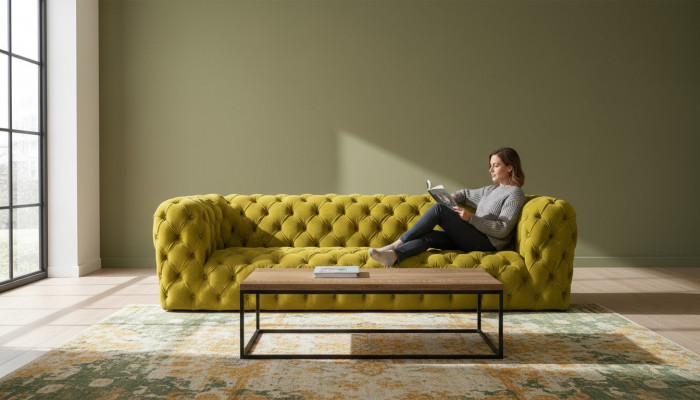 Gelbe Chesterfield Couch Viersitzer xxl big sofa gemütliche couchen weich neu