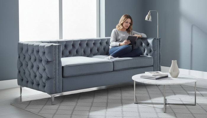 Gro Chesterfield Couch Luxus Samt Stoff Couche Sofa Set Knäppercher Polster Nei