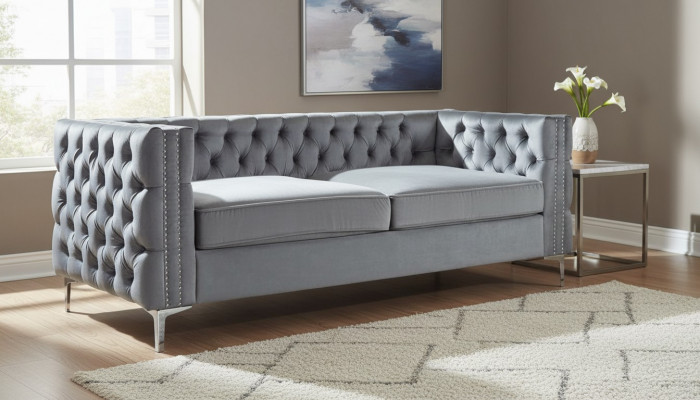 Gro Chesterfield Couch Luxus Samt Stoff Couche Sofa Set Knäppercher Polster Nei