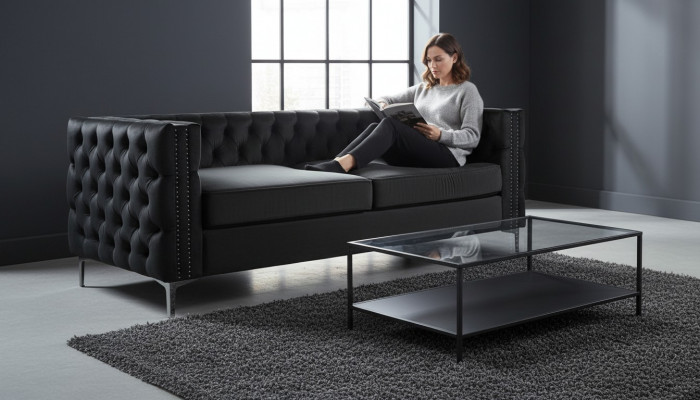 Schwaarz Chesterfield Couch Luxus Samt Stoff Couchen Sofa Set Sofas Polster Neit