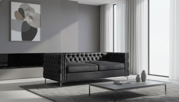 Schwaarz Chesterfield Couch Luxus Samt Stoff Couchen Sofa Set Sofas Polster Neit