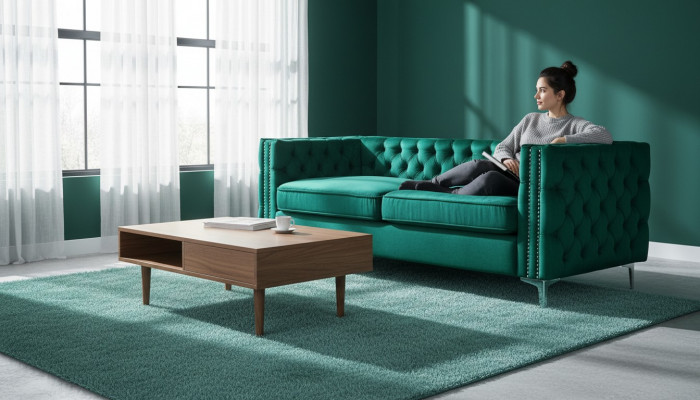 Gréng Chesterfield Couch Luxus Samt Stoff Couchen Sofa Set Knäpper Polster Nei