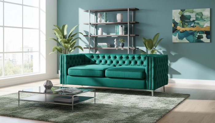 Gréng Chesterfield Couch Luxus Samt Stoff Couchen Sofa Set Knäpper Polster Nei