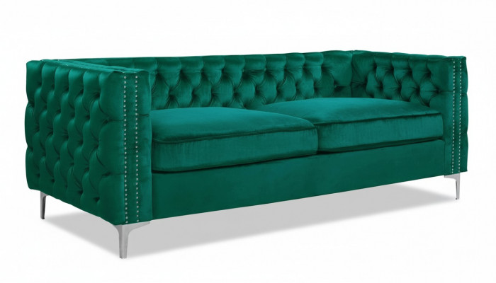 Gréng Chesterfield Couch Luxus Samt Stoff Couchen Sofa Set Knäpper Polster Nei