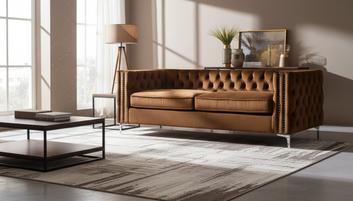Orange Chesterfield Couch Luxus Samt Stoff Couchen Sofa Set Knäppchen Polster Nei