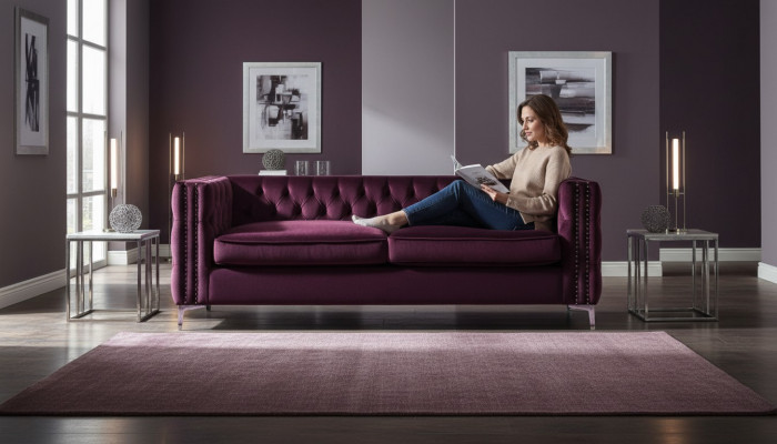 Bordeaux Chesterfield Canapé Luxus Samt Stoff Couchen Sofa Set Knäpper Polster Nei