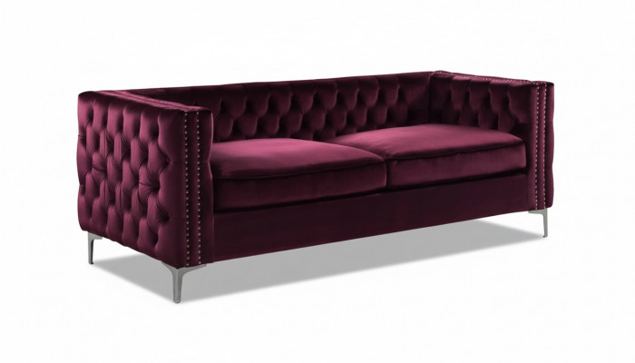 Bordeaux Chesterfield Canapé Luxus Samt Stoff Couchen Sofa Set Knäpper Polster Nei