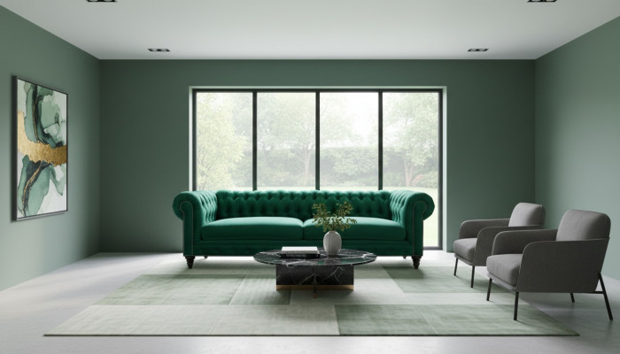 Chesterfield Sofa Grénge Textilstoff Canapéen Kreativ Miwwelen 3-Sëtzer Nei Sofas