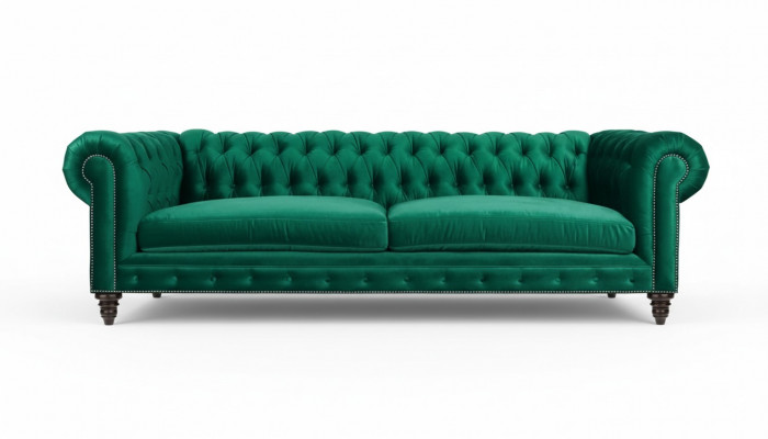 Chesterfield Sofa Grénge Textilstoff Canapéen Kreativ Miwwelen 3-Sëtzer Nei Sofas