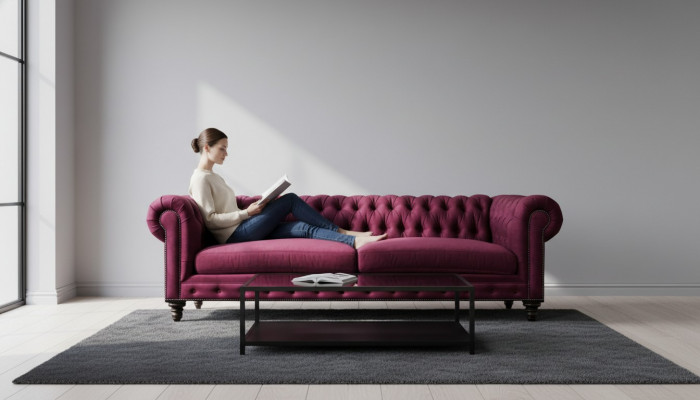 Canapéen Textil Stoff Canapéë Kreativ Miwwelen 3-Sitzer Nei Chesterfield Canapé Burgunderfaarweg