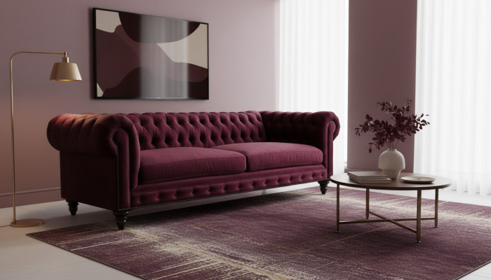 Canapéen Textil Stoff Canapéë Kreativ Miwwelen 3-Sitzer Nei Chesterfield Canapé Burgunderfaarweg