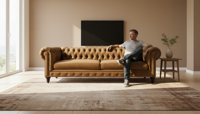 Chesterfield Drësëtzeger Kreativ Miwwelen Textilstoff Orange Neit Wunnzëmmer Modern