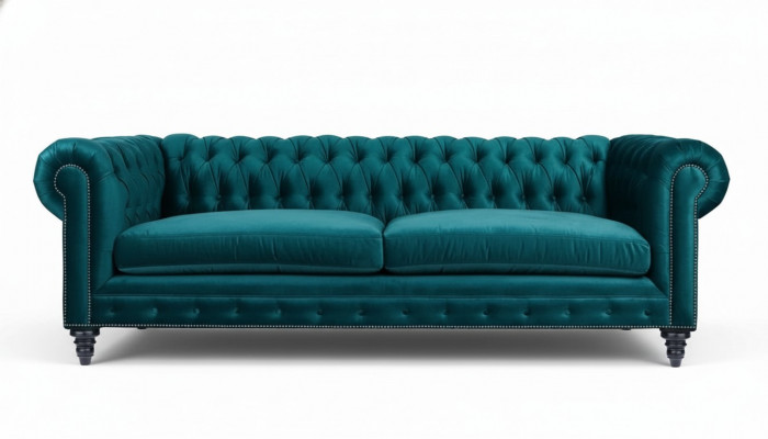 Chesterfield Dräisëtzer Kreativ Miwwelen Textilstoff Blo-Gro Wohnzimmer Modern