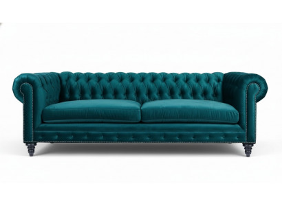 Chesterfield Dräisëtzer Kreativ Miwwelen Textilstoff Blo-Gro Wohnzimmer Modern