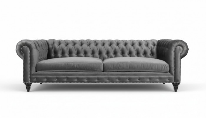 Dreisëtzer Chesterfield Kreativ Miwwelen Textil Stoff Gro Neit Wunnzëmmer Modern