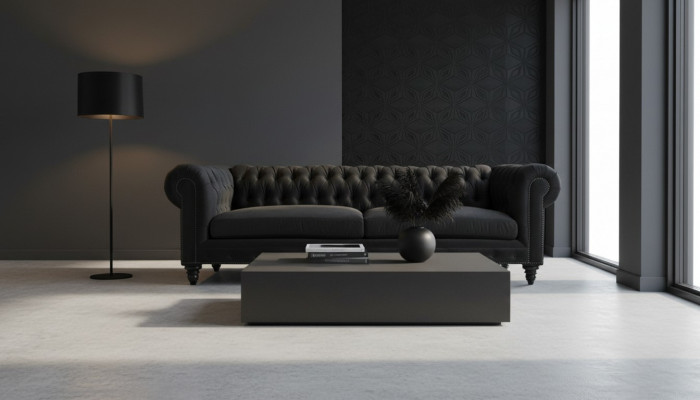 Chesterfield Schwaarz Wunnzëmmer Modern Dräisëtzer Kreativ Miwwelen Textil Stoff
