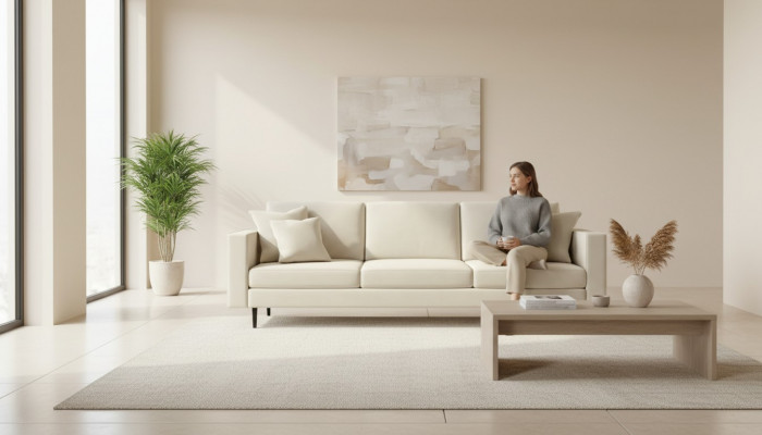 Beige Véiersëtzeger Sofa Stoff Wunnzëmmer Design Couchen Polster Sofas Neie Stoff